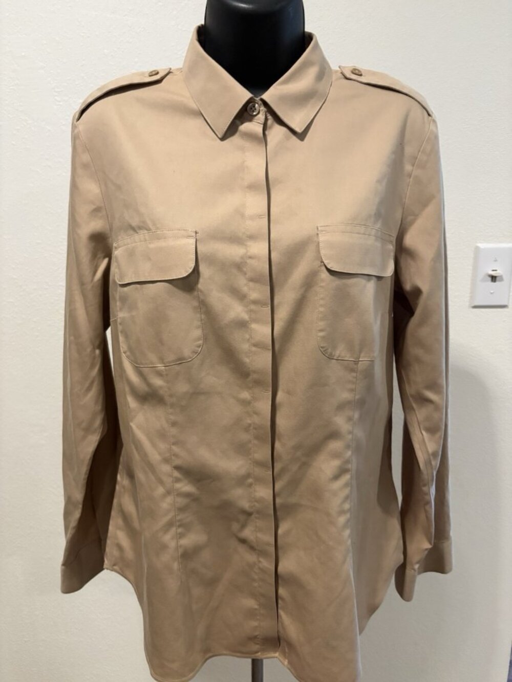 Coldwater Creek Button Front Blouse Top Women's Medium Long Roll Tab Sleeve